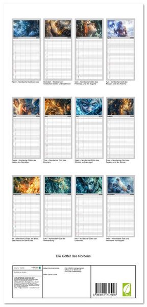 Produktbild: Familienplaner 2026 - Die G&ouml;tter des Nordens mit 5 Spalten (Wandkalender, 21 x 45 cm) CALVENDO