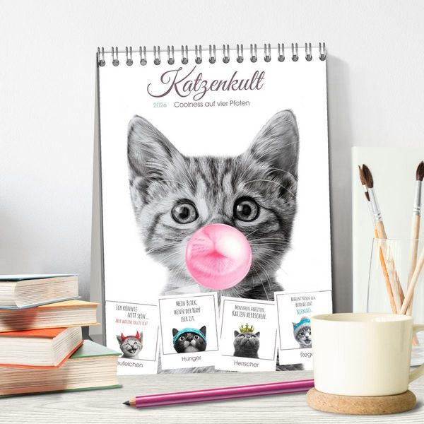 Produktbild: Katzenkult - Coolness auf vier Pfoten (Tischkalender 2026 DIN A5 hoch), CALVENDO Monatskalender