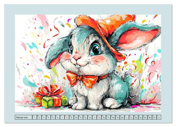 Produktbild: Kaninchen im Gl&uuml;ck. Entz&uuml;ckende Cartoons von s&uuml;&szlig;en Hasen (Tischkalender 2026 DIN A5 quer), CALVENDO Monatskalender