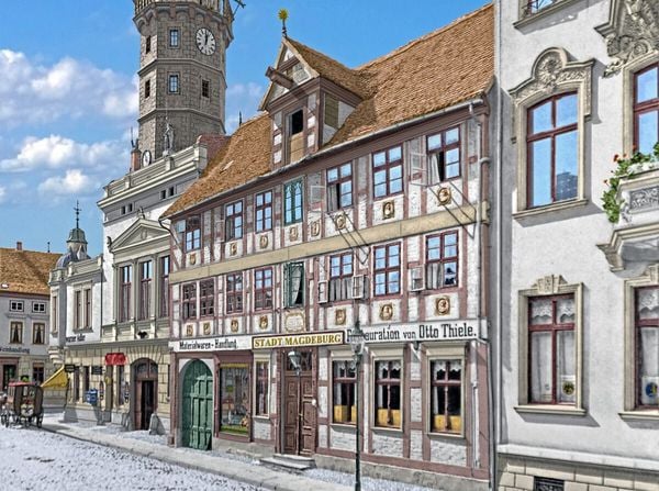 CALVENDO Puzzle Salzwedel - Breite Straße mit Terrakottenhaus und Rathausturm um 1907 | 2000 Teile Lege-Größe 90x67cm Foto-Puzzle für glückliche Stunden