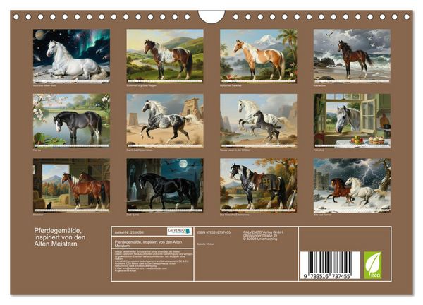 Produktbild: Pferdegem&auml;lde, inspiriert von den Alten Meistern (Wandkalender 2026 DIN A4 quer), CALVENDO Monatskalender