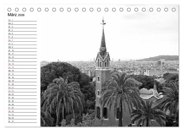 Produktbild: Barcelona Schwarz / Wei&szlig; Impressionen (Tischkalender 2026 DIN A5 quer), CALVENDO Monatskalender