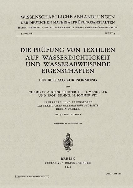 Produktbild: Die Pr&uuml;fung von Textilien auf Wasserdichtigkeit und wasserabweisende Eigenschaften