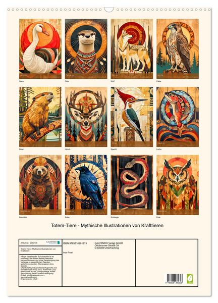 Produktbild: Totem-Tiere - Mythische Illustrationen von Krafttieren (Wandkalender 2026 DIN A2 hoch), CALVENDO Monatskalender