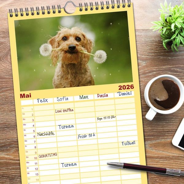 Produktbild: Familienplaner 2026 - DACKELmix Elli Pirelli mit 5 Spalten (Wandkalender, 21 x 45 cm) CALVENDO