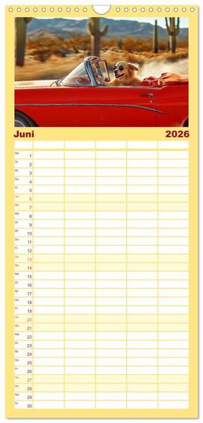 Produktbild: Familienplaner 2026 - S&uuml;&szlig;e Hunde cruisen - durch das Jahr mit dem Hundekalender mit 5 Spalten (Wandkalender, 21 x 45 cm) CALVENDO