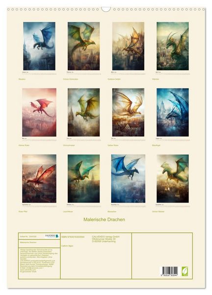 Produktbild: Malerische Drachen (Wandkalender 2026 DIN A2 hoch), CALVENDO Monatskalender
