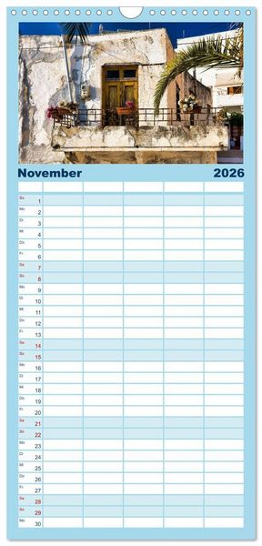 Produktbild: Familienplaner 2026 - Die Insel Naxos - Ein Traum in blau und wei&szlig; mit 5 Spalten (Wandkalender, 21 x 45 cm) CALVENDO