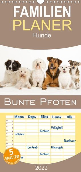 Produktbild: Familienplaner Bunte Pfoten (Wandkalender 2022 , 21 cm x 45 cm, hoch)