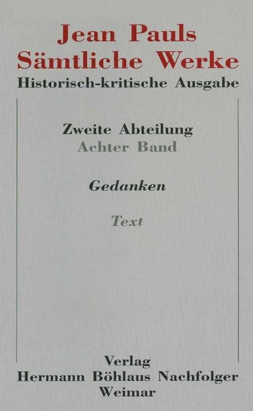 Produktbild: Jean Pauls S&auml;mtliche Werke. Historisch-kritische Ausgabe