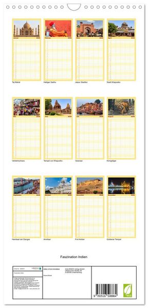 Produktbild: Familienplaner 2026 - Faszination Indien mit 5 Spalten (Wandkalender, 21 x 45 cm) CALVENDO