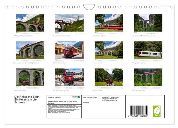 Produktbild: Die Rh&auml;tische Bahn - Ein Kurztrip in die Schweiz (Wandkalender 2027 DIN A4 quer), CALVENDO Monatskalender