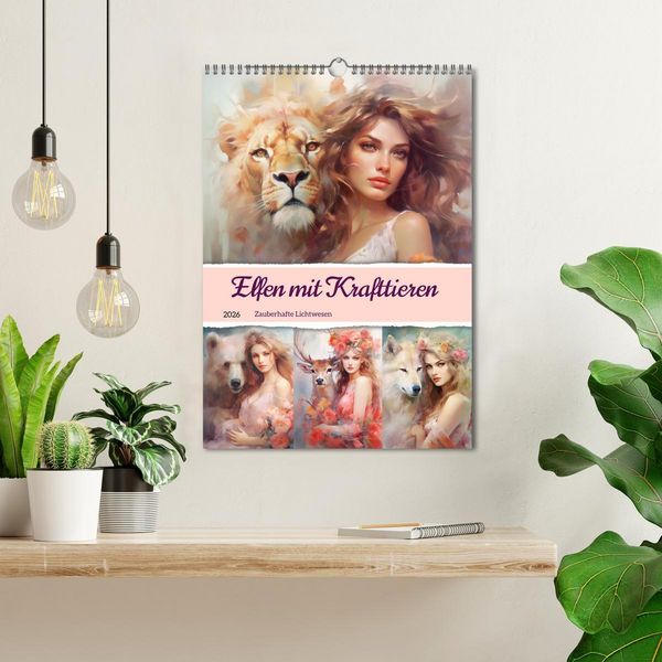 Produktbild: Elfen mit Krafttieren. Zauberhafte Lichtwesen (Wandkalender 2026 DIN A3 hoch), CALVENDO Monatskalender