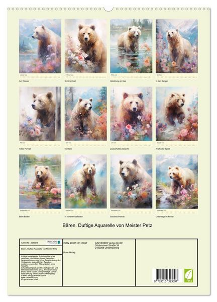 Produktbild: B&auml;ren. Duftige Aquarelle von Meister Petz (hochwertiger Premium Wandkalender 2026 DIN A2 hoch), Kunstdruck in Hochglanz
