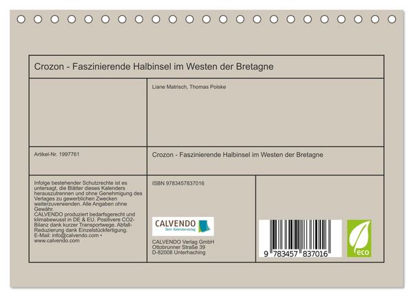 Produktbild: Crozon - Faszinierende Halbinsel im Westen der Bretagne (Tischkalender 2026 DIN A5 quer), CALVENDO Monatskalender