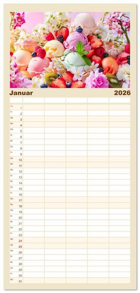 Produktbild: Familienplaner 2026 - Eiscreme-Tr&auml;ume - S&uuml;&szlig;e Verlockung und florale Sch&ouml;nheiten mit 5 Spalten (Wandkalender, 21 x 45 cm) CALVENDO