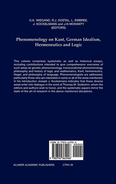 Produktbild: Phenomenology on Kant, German Idealism, Hermeneutics and Logic