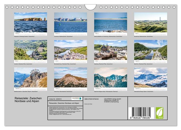 Produktbild: Reiseziele: Zwischen Nordsee und Alpen (Wandkalender 2027 DIN A4 quer), CALVENDO Monatskalender