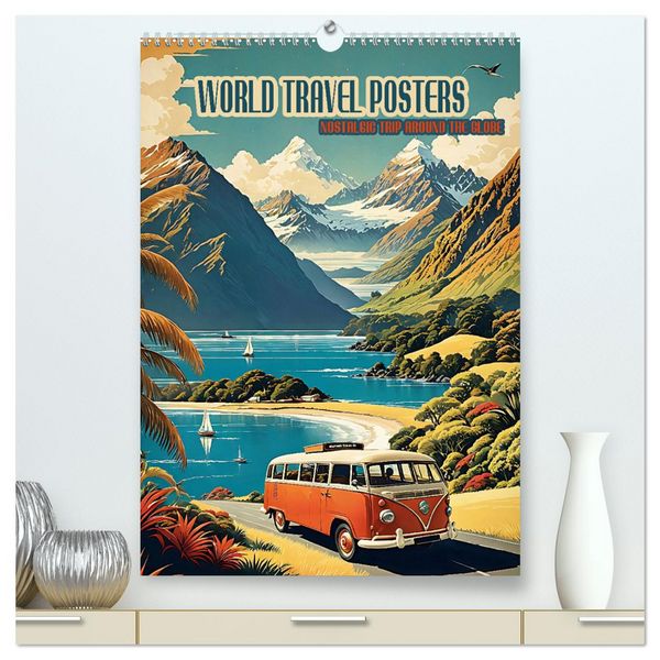 Produktbild: World Travel Posters - Nostalgic Trip Around the Globe (High Quality Premium Wall Calendar 2026 DIN A2 portrait),CALVENDO 12 Month Wall Calendar