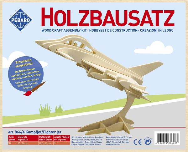 Produktbild: PEBARO 866/4 - Holzbausatz Kampfjet, 28 Teile, Holzkonstruktion zum Zusammenstecken