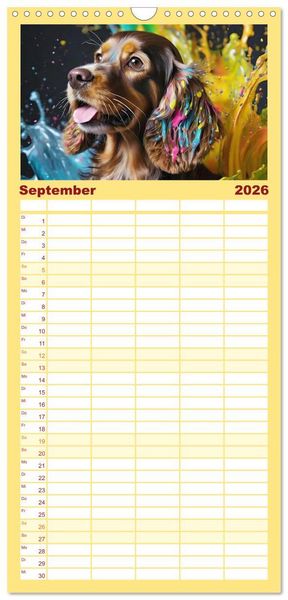 Produktbild: Familienplaner 2026 - Splash - Hunde im Farbrausch mit 5 Spalten (Wandkalender, 21 x 45 cm) CALVENDO