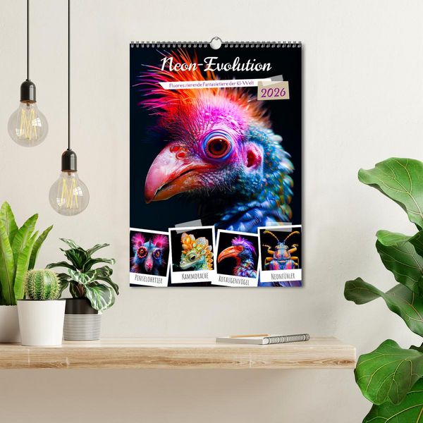 Produktbild: Neon-Evolution - Fluoreszierende Fantasietiere der KI-Welt (Wandkalender 2026 DIN A3 hoch), CALVENDO Monatskalender