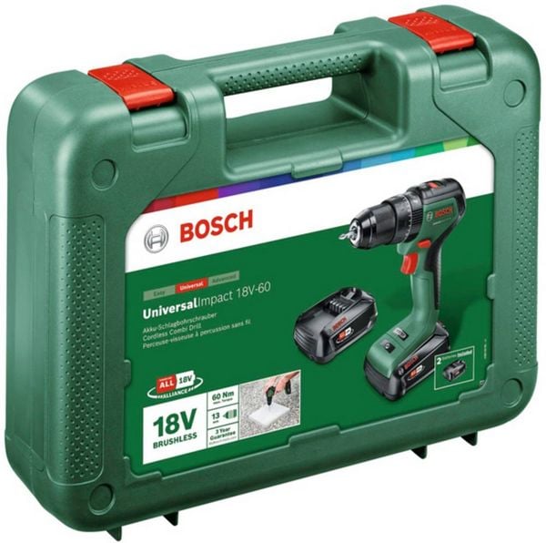 Produktbild: Bosch Home and Garden UniversalImpact 18V-60 06039D7101 Akku-Schlagbohrschrauber 18 V 2.0 Ah Li-Ion inkl. Akku, inkl. Ladeger&auml;t
