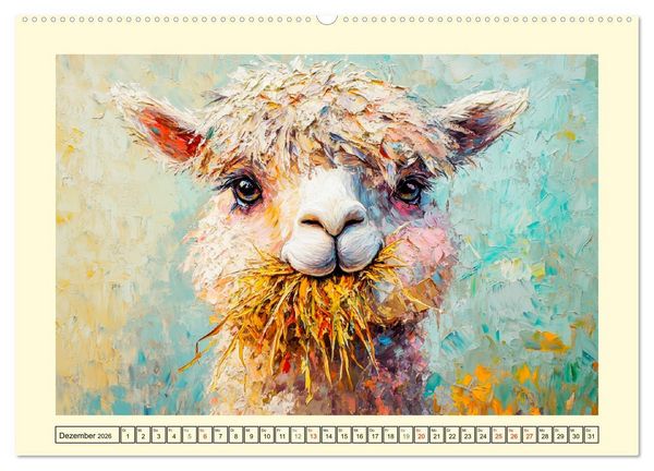 Produktbild: Alpakas. Entz&uuml;ckende Paintings in duftigen Farben (Wandkalender 2026 DIN A2 quer), CALVENDO Monatskalender
