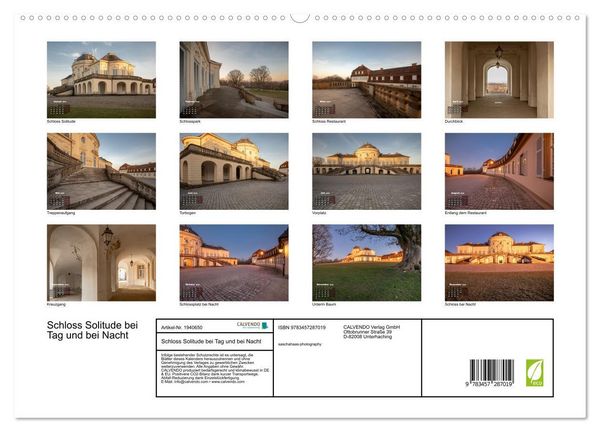 Produktbild: Schloss Solitude bei Tag und bei Nacht (hochwertiger Premium Wandkalender 2026 DIN A2 quer), Kunstdruck in Hochglanz