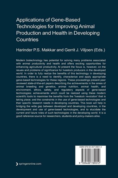 Produktbild: Applications of Gene-Based Technologies for Improving Animal Production and Health in Developing Countries