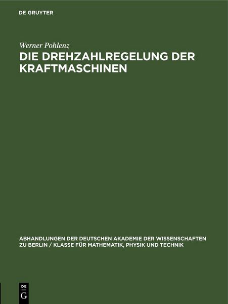 Produktbild: Die Drehzahlregelung der Kraftmaschinen