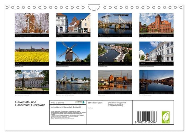 Produktbild: Univerit&auml;ts- und Hansestadt Greifswald (Wandkalender 2026 DIN A4 quer), CALVENDO Monatskalender