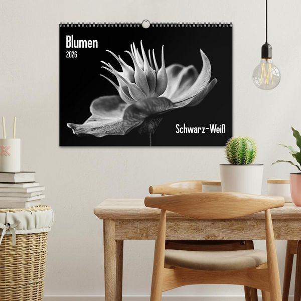 Produktbild: Blumen 2026, Schwarz-Wei&szlig; (Wandkalender 2026 DIN A3 quer), CALVENDO Monatskalender