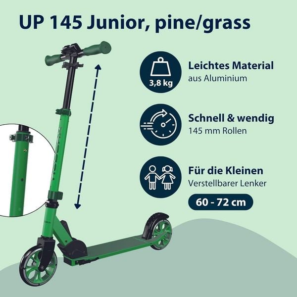 Produktbild: HUDORA 14470 - Scooter Up 145 Junior, pine/grass gr&uuml;n, Alu-Cityroller ab 3 Jahren