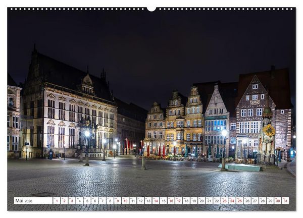Produktbild: Bremen und Bremerhaven - Nachtaufnahmen (hochwertiger Premium Wandkalender 2026 DIN A2 quer), Kunstdruck in Hochglanz