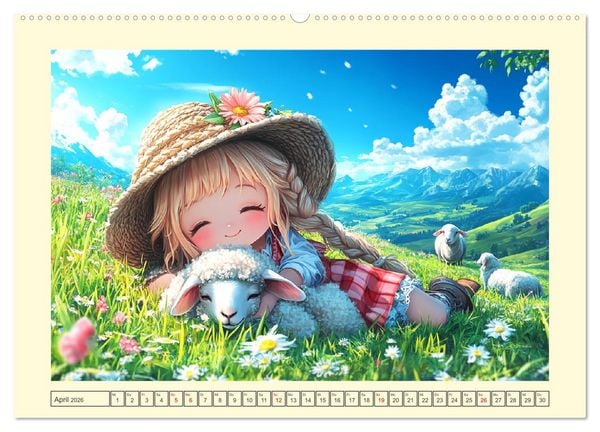 Produktbild: Kleine Cowgirls. Niedliche M&auml;dchen mit tierischen Freunden (hochwertiger Premium Wandkalender 2026 DIN A2 quer), Kunstdruck in Hochglanz