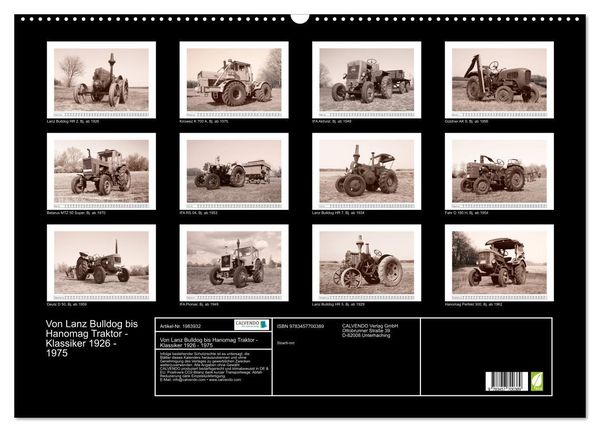 Produktbild: Von Lanz Bulldog bis Hanomag Traktor - Klassiker 1926 - 1975 (Wandkalender 2026 DIN A2 quer), CALVENDO Monatskalender