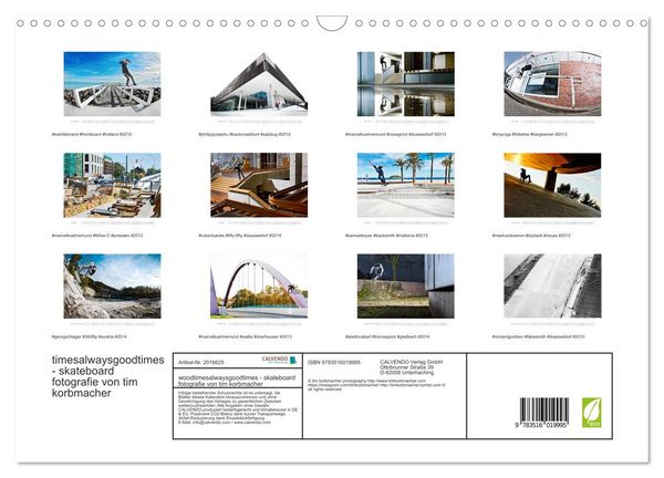 Produktbild: woodtimesalwaysgoodtimes - skateboard fotografie von tim korbmacher (Wandkalender 2026 DIN A3 quer), CALVENDO Monatskalender