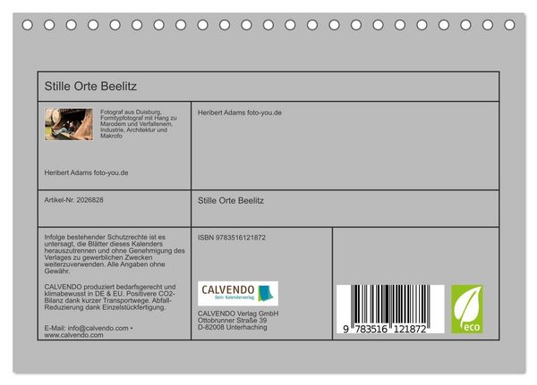 Produktbild: Stille Orte Beelitz (Tischkalender 2026 DIN A5 quer), CALVENDO Monatskalender