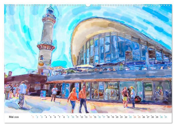 Produktbild: Warnem&uuml;nde - Die Ostseestadt illustriert in Aquarell (Wandkalender 2026 DIN A2 quer), CALVENDO Monatskalender