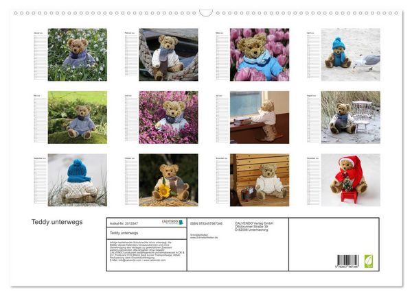 Produktbild: Teddy unterwegs (Wandkalender 2026 DIN A2 quer), CALVENDO Monatskalender