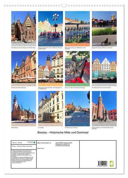 Produktbild: Breslau - Historische Mitte und Dominsel (Wandkalender 2026 DIN A2 hoch), CALVENDO Monatskalender