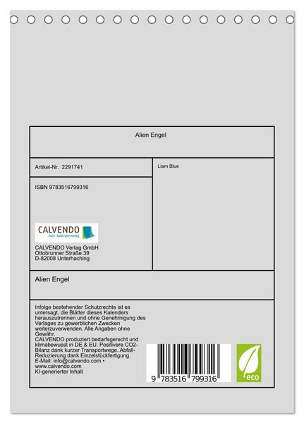 Produktbild: Alien Engel (Tischkalender 2027 DIN A5 hoch), CALVENDO Monatskalender