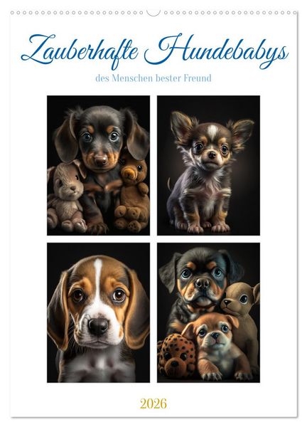 Produktbild: Zauberhafte Hundebabys (Wandkalender 2026 DIN A2 hoch), CALVENDO Monatskalender