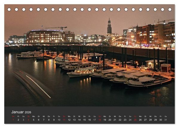 Produktbild: Hamburger Hafen bei Nacht (Tischkalender 2026 DIN A5 quer), CALVENDO Monatskalender