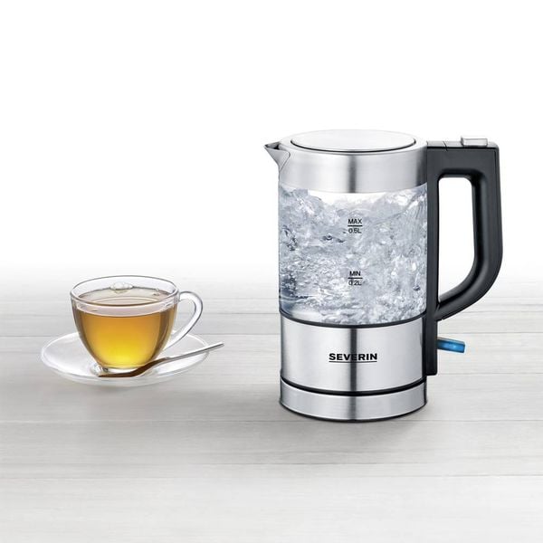 Produktbild: Severin 3472 Wasserkocher schnurlos, &Uuml;berhitzungsschutz Edelstahl (geb&uuml;rstet), Schwarz Fassungsverm&ouml;gen: 0.5 l
