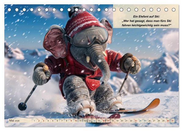 Produktbild: Tierisch lustige Skifahrer (Tischkalender 2026 DIN A5 quer), CALVENDO Monatskalender