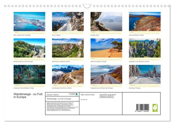 Produktbild: Wanderwege - zu Fu&szlig; in Europa (Wandkalender 2026 DIN A3 quer), CALVENDO Monatskalender