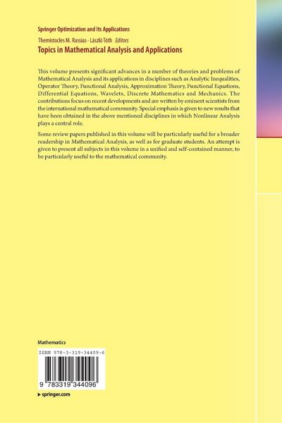 Produktbild: Topics in Mathematical Analysis and Applications