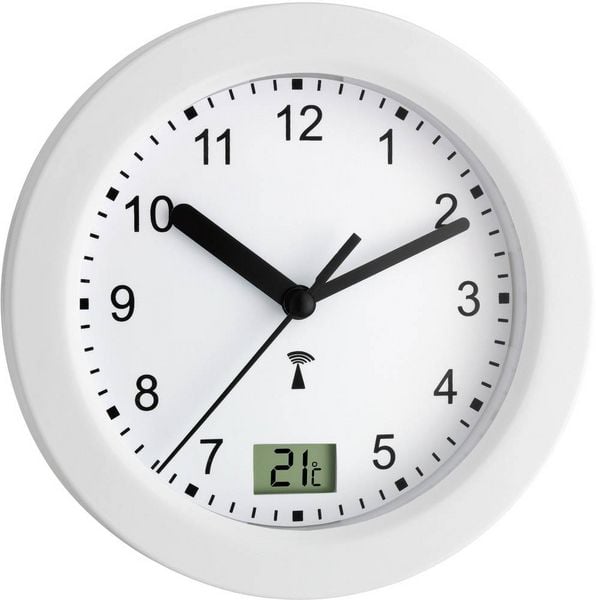 Produktbild: TFA Dostmann 60.3501 Funk Wanduhr 17.5cm x 55mm Wei&szlig; Badezimmer-/Feuchtraum geeignet